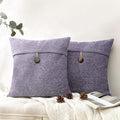 Phantoscope Pack of 2 Farmhouse Throw Pillow Covers Button Vintage Linen Decorative Pillow Cases for Couch Bed and Chair Purple 20 x 20 inches 50 x 50 cm