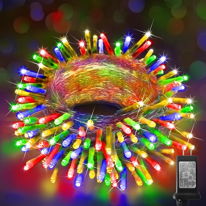 KNONEW Christmas String Lights Indoor Plug in,60FT 180LED Outdoor Waterproof Fairy Lights,8 Lighting Modes,Timer Memory Function for Bedroom Patio Balcony Party (Multicolor)