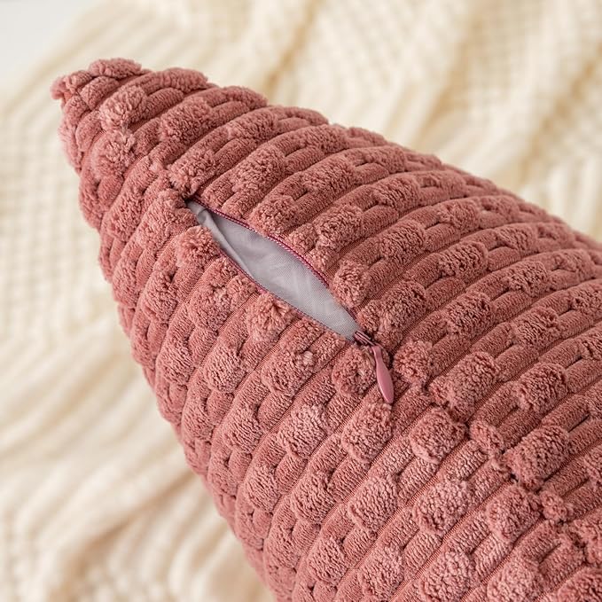Kevin Textile Throw Pillow Covers Soft Corduroy Decorative Set of 2 Boho Striped Pillow Covers Pillowcases Farmhouse Home Decor for Couch Bed Sofa Living Room 26x26 Inch Blush Pink