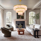 D34in Alabaster Round Chandelier, 3 Tiers Modern Marble Dining Room Chandeliers, Spanish Natural Alabaster Chandeliers, Alabaster Pendant Light Fixture, for Bedroom Entryway Foyer, Living Room