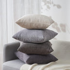 Topfinel Neutral Grey Decorative Throw Pillow Covers 18x18 Inch Set of 4,Modern Farmhouse Striped Corduroy Cushion Cases,Square Euro Shams for Sofa,Bedroom,Floor,Car(45cm Dark Gray)