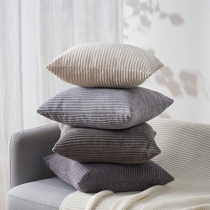 Topfinel Corduroy Throw Pillow Covers Pack of 2 Gray 16"x16" No Insert with Hidden Zipper | Decorative Cushion Covers for Fall, Halloween, Thanksgiving, Christmas