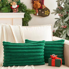 Pack of 2 Christmas Green Pillow Covers 12x20 Inch Decorative Faux Fur Emerald Throw Pillow Cover, Soft Lumbar Plush Pillowcases for Couch Sofa Bed Living Room, Fluffy Cute Home Boho Decor