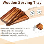 Roowest 8 Pcs Solid Acacia Wood Serving Tray 14'' x 5.5'' Rectangular Wooden Serving Platter Long Cheese Charcuterie Boards with Edges Wood Boards for Food Vegetable Appetizer Party Decor