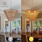 25.6" Large Rattan Chandelier Vintage Farmhouse 8-Lights Boho Hand-Woven Bamboo Chandeliers Light Fixture Drum Wicker Rattan Golden Chandelier for Dining Room, Kitchen, Living Room, Bedroom