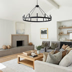 40 Inch Black Farmhouse Wagon Wheel Chandelier,12-Light Round Industrial Pendant Light fixtures for Outdoor Porch high Ceilings Living Dining Room Foyer Entryway