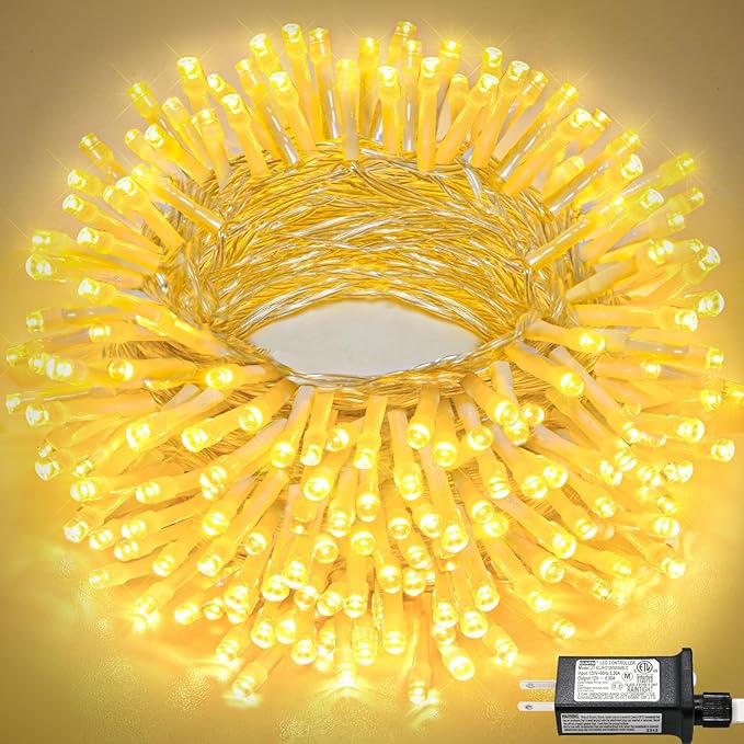100FT 300 LED Christmas Lights Outdoor, Plug in Christmas String Lights Indoor, Waterproof & 8 Modes & Timer Function, Connectable Fairy Twinkle Light for Bedroom Patio Wedding Decor, Warm White