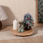 Round Decorative Tray Farmhouse Bathroom Decor Wood Riser Kitchen Countertop Organizer for Perfume, Candle, Plant, 10 inch Burlywood