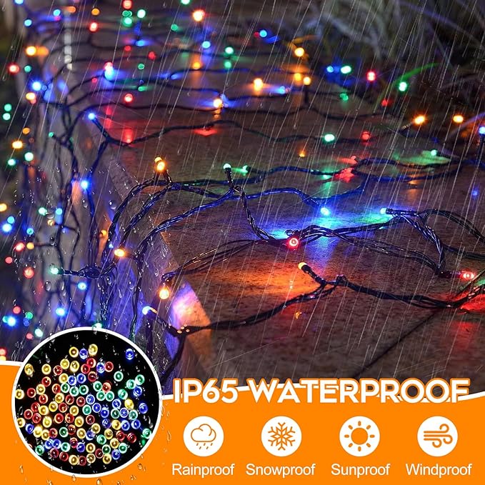 100 LED Christmas String Lights, 33 FT Connectable Waterproof String Lights Green Wire with Timer Memory Function & 8 Modes, for Indoor Outdoor Xmas Trees Party Garden, 33 FT Multicolor