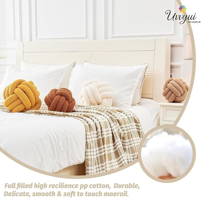 Uvvyui Knot Pillow Ball, Soft Home Decorative Round Throw Pillow, Handmade Knotted Plush Pillow, Round Boucle Pillow Cushion (8.6 Inches Blush Pink)