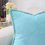 HAUSSY Light Blue Large Decorative Throw Pillow Covers 26x26 Inch Set of 2,Soft Solid Corduroy Striped Cushion Case,Square Euro Pillow Shams,Winter Home Decorations for Couch,Bed