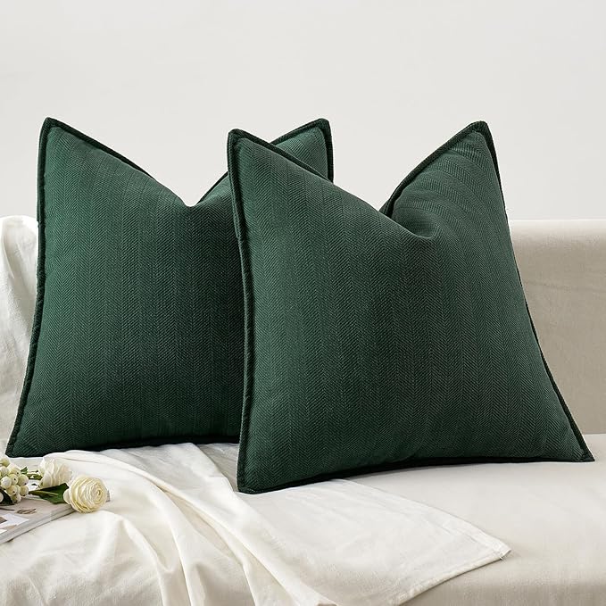 MIULEE Pack of 2 Christmas Green Decorative Pillow Covers 22x22 Inch Soft Chenille Luxurious Couch Throw Pillows Farmhouse Cushion Covers Euro Shams with Elegant Design for Sofa Bedroom Home Decor