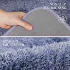 Walensee Non Slip Bath Mat (16 x 24, Blue) - Soft Microfiber Shaggy, Water Absorbent, Machine Washable, Thick Plush Shower Rug