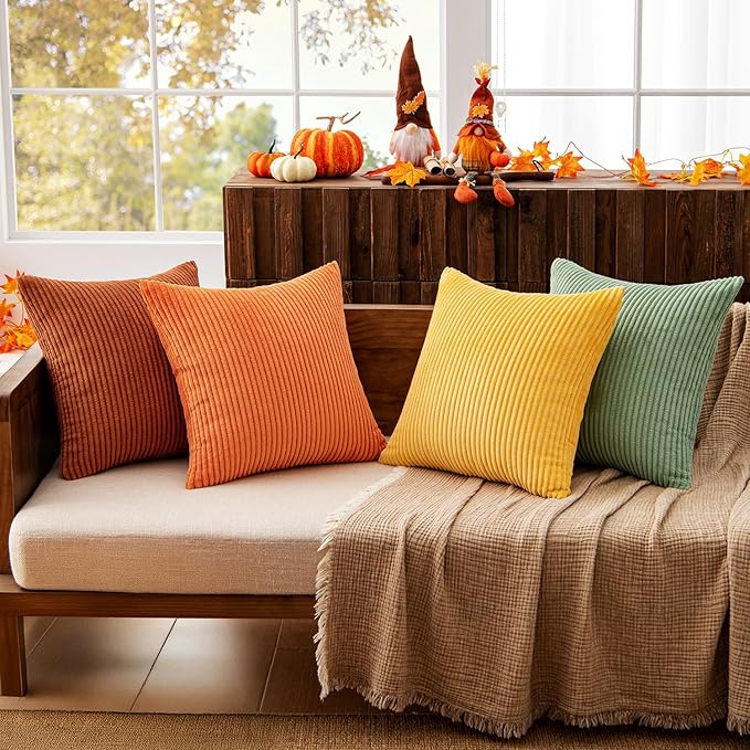 MIULEE Fall Decorative Throw Pillow Covers 24x24 Inch Set of 4, Vibrant Cushion Covers Vintage Retro Home Decor, Mix and Match Color Clash Design for Sofa Couch Bed Living Room Yellow Rust Green