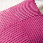 MIULEE Hot Pink Corduroy Pillow Covers Pack of 2 Boho Decorative Spliced Throw Pillow Covers Soft Solid Couch Pillowcases Cross Patchwork Textured Cushion Covers for Living Room Bed Sofa 18x18 inch