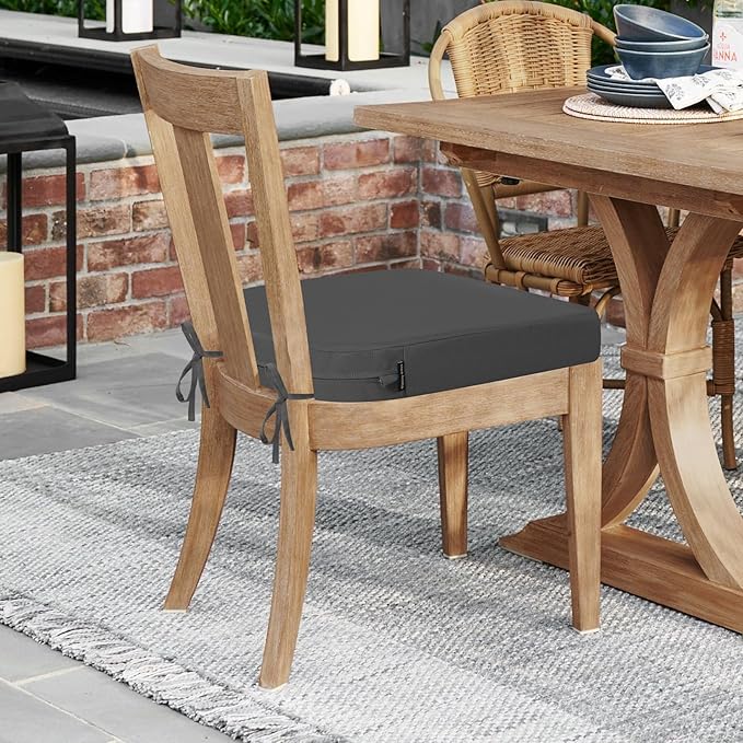 idee-home Outdoor Chair Cushions Set of 2, Thick 17" x 17" x 3" Outdoor Seat Cushion Patio Furniture Waterproof with Ties, Patio Chair Pads Dining Medium Grey