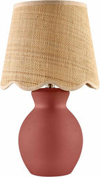 BoutiqueRugs Liliac Boho Ceramic and Jute Bedside Table Lamp for Bedroom Nightstand - End Side Lighting for Living Room - Shade Rattan - Brown, Beige - 15" H