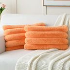 FUTEI Orange Decorative Throw Pillow Covers 12x20 Inch Set of 2, Square Soft Faux Rabbit Fur Big Striped Cushion Cover,Home Decor for Couch Sofa Bed Living Room