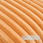 FUTEI Orange Striped Decorative Throw Pillow Covers 16x16 Inch Set of 2,Square Winter Decorations Couch Pillow Case,Soft Cozy Faux Rabbit Fur & Velvet Back,Modern Home Decor for Bed