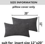 Home Brilliant Rectangle Pillow Cover 12x20 Set of 2 Decorative Plush Striped Velvet Corduroy Oblong Throw Pillows Accent Cushion Covers, 12 x 20 inch, Dark Grey