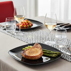 TP 10.5" Melamine Square Dinner Plates, 6-piece Plate Set Unbreakable Serving Dishes for Indoors and Outdoors, Unbreakable Dinner Service for 6, Black