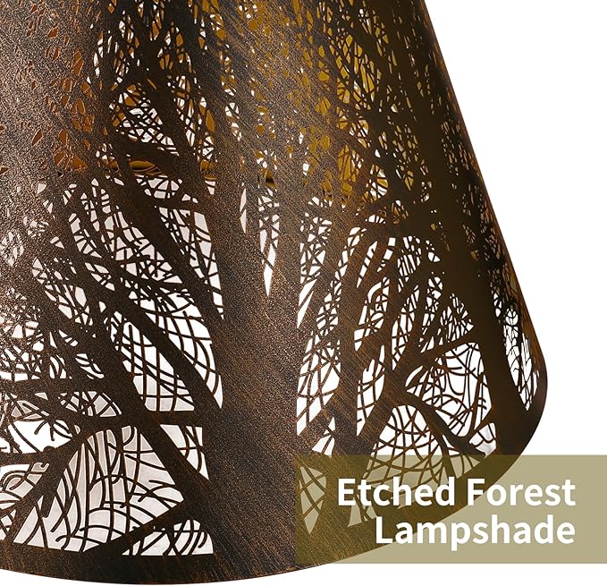 Metal Lamp Shade, ALUCSET Barrel Lampshade with Pattern of Trees Lampshades for Table Lamp, Metal Lamp Shades 7" Top x 13" Bottom x 7.8" High Spider Fitter, Bronze Gold