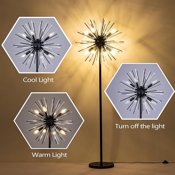 Wellmet Black Floor Lamp for Living Room, Mid Century Modern Floor Lamps for Bedroom, 65.3 Inch Tall Unique Metal Floor Lamp for Corner Decorative, Globe Shade