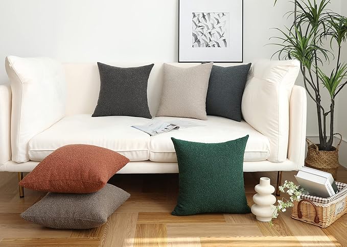 Jeneoo Graphite Grey Decorative Square Thick Accent Throw Pillow Covers Fine Textured Boucle Couch Cushion Case for Sofa Decor, Set of 2, 20 x 20 Inch