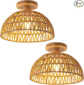 2 Packs Boho Light Rattan Chandelier Ceiling Lighting Fixtures Boho Lamp Shade Flush Mount Ceiling Light Hand-Woven Small Chandelier for Hallway Bedroom Kitchen Nursery Lights