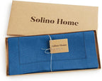 Solino Home Linen Indigo Blue Table Runner 156 Inches Long - 100% Pure Linen Extra Long Table Runner 14 x 156 Inch for Fall, Autumn - Classic Hemstitch