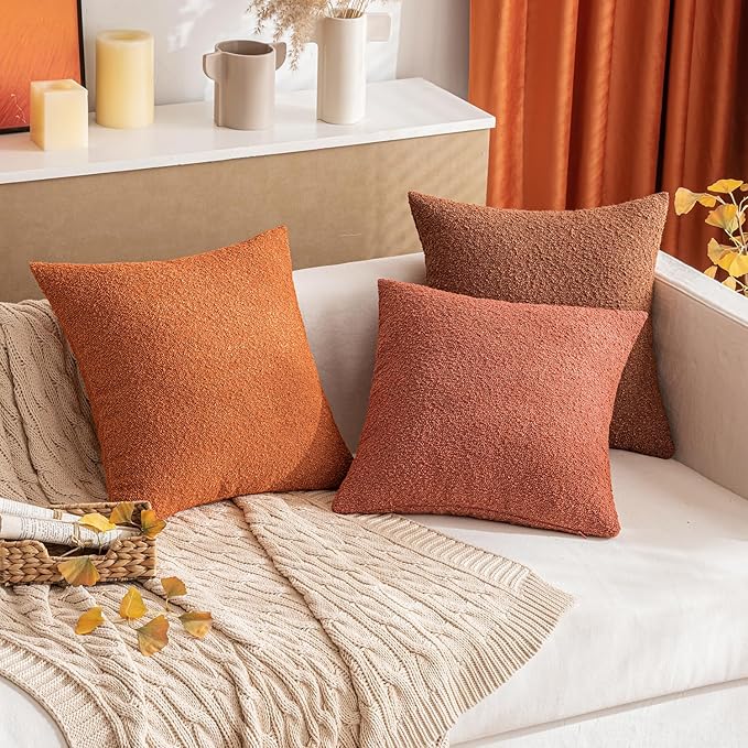 MIULEE Fall 12x20 Inch Textured Boucle Throw Pillow Cover Rust Accent Solid Lumbar Pillow Case Decorative Soft Pack of 1 Couch Cushion Chair Sofa Bedroom Livingroom Home Decor