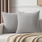 Kevin Textile Set of 2 Decorative Pillows Covers for Couch Striped Boho Velvet Sofa Pillow Covers 40x40cm 16 x 16 Inch Light Grey