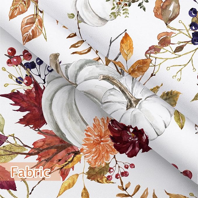 Fall Boho Shower Curtain Set, Rustic Autumn Harvest Pumpkins Leaves Yellow Gold Floral Shower Curtains, Farmhouse Fall Thanksgiving Harvest Shower Curtain for Bathroom, 72"X72" with Hooks Fabric