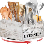[Upgraded] Extra Large Kitchen Utensil Holder for Countertop with 360° Rotating Base, 6 Compartments, Removable Divider, Bamboo Utensil Organizer for Countertop, Farmhouse Kitchen Decor