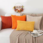 Pallene Faux Fur Plush Fall Throw Pillow Covers 22x22 Set of 2, Luxury Soft Fluffy Striped Decorative Pillow Covers for Sofa, Couch, Living Room, Burnt Orange