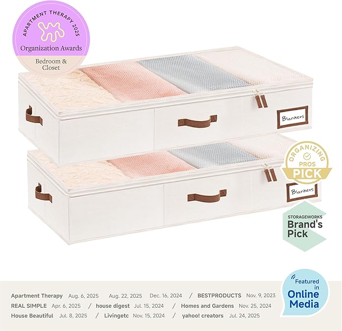 StorageWorks Large Under Bed Storage Containers with Handles and Label Holder, 2 Pack Ultra-thick Fabric Underbed Bins, Closet Organizer for Clothes, Blankets, Sweater