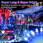 492FT Outdoor Christmas Lights, 1300 LED Super Long String Lights 8 Lighting Modes & Timer Memory, Outsite Waterproof LED Light Strings for House Trees Garden Wedding Party Holiday Decorations Blue