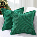 decorUhome Decorative Christmas Green Throw Pillow Covers 24x24 Set of 2 with Splicing, Boho Soft Neutral Corduroy Broadside Twill Pillow Covers for Couch Bed Sofa Living Room