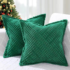 decorUhome Decorative Christmas Green Throw Pillow Covers 24x24 Set of 2 with Splicing, Boho Soft Neutral Corduroy Broadside Twill Pillow Covers for Couch Bed Sofa Living Room