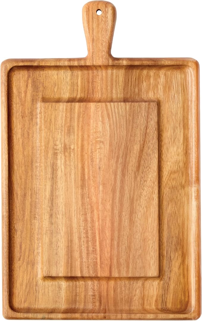 Charcuterie Board - Acacia Wood Cutting Board for Kitchen with Groove & Handle, Cheese Board for Vegetables, Bread, Fruits, Meat - Decorative Wooden Serving Tray House Warming Gift