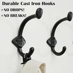 SKOLOO Heavy Duty Black Wall Hooks, Farmhouse Style Cast Iron Hooks, Pack of 5, Ideal for Backpack, Coat, and Towel Hooks - Perfect for Entryway, Mud Room, and Bathroom Storage