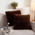 XeGe Soft Faux Fur Brown Throw Pillow Covers, Luxury Fluffy Cushion Covers, Shaggy Plush Furry Pillow Cases, Fuzzy Decorative Pillow Covers Pack of 2 for Sofa Bed Couch Bedroom (18''x18'', Coffee)