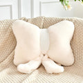 Ivory Bow Pillow, Soft Bow Decorative Pillows with Faux Rabbit Fur, Cute 12" Bow Throw Pillows, Aesthetic Home Decor Bow Shaped Plush Pillow for Bedroom Sofa Couch