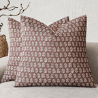Foindtower Set of 2 Decorative Neutral Floral Print Throw Pillow Covers Vintage Accent Farmhouse Cushion Covers Boho Home Decor for Sofa Couch Chair Bedroom Living Room,20×20 Inch,Wine Red