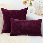 decorUhome Chenille Burgundy Christmas Throw Pillow Covers 20x20 Inch Set of 2, Decorative Soft Couch Pillow Covers Solid Dyed Accent Velvet Farmhouse Neutral Square Pillow Cases for Sofa Living Room