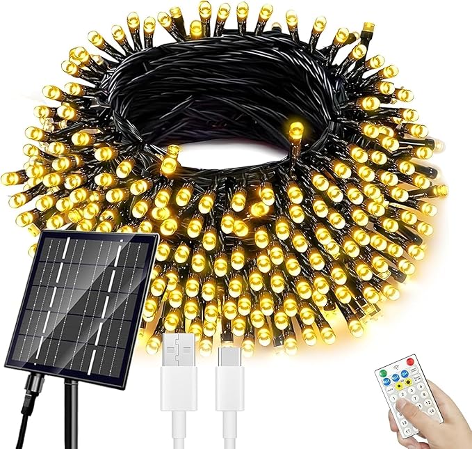 Solar Christmas Lights Outdoor, 137FT 400 LED Solar String Lights with Remote,19 Modes Waterproof Warm White Solar Fairy Lights Outdoor for Halloween Garden Home Festival Christmas Decorations