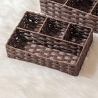 Toilet Tank Topper Paper Basket Multiuse Hand Woven Plastic Wicker Basket Bins with Divider for Shelves Rustic Farmhouse Bathroom Decor Countertop Organizer Storage
