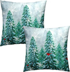 Winter Forest Throw Pillow Covers 18x18 Set of 2, Nature Pine Trees Birds Snow Woodland Decorative Pillow Cases Square Couch Cushion Cover for Sofa Couch Porch Patio Home Decor