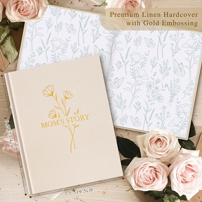 Lanpn Mom Life Story Book Journal with 270+ Prompts, Linen Hardcover Mother Story Guided Journal, Mom Memory Keepsake Book to Fill Out, Mother's Day Birthday Christmas Gift for Mom, Beige