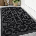 Smiry Welcome Door Mat Outside Entrance, Heavy Duty Trap Dirt and Moisture Easy Clean Low Profile Patio Porch Indoor Outdoor Front Doormat for Entry, 47x32 Inch, Black/Welcome